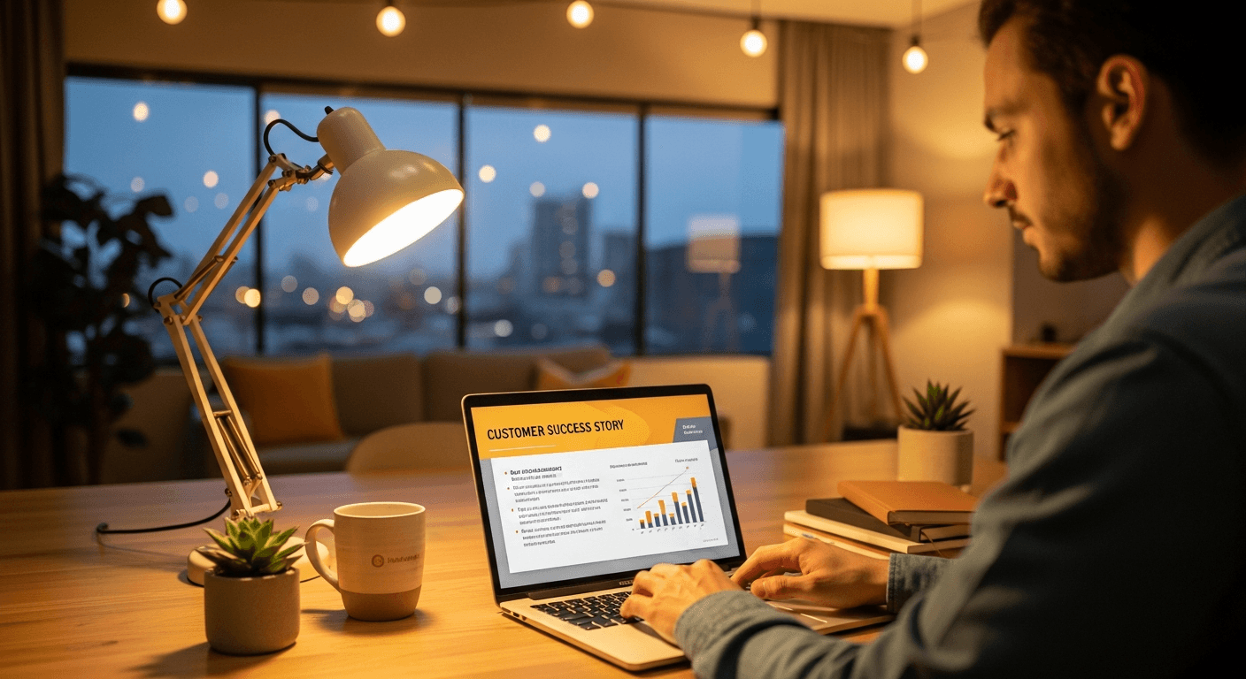 Marketing professional creating a customer success case study