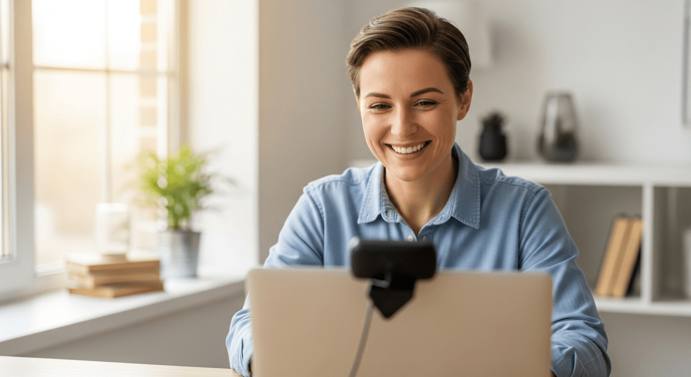 Customer recording an authentic video testimonial at home